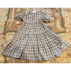 Rylee + Cru Girls Frannie A-Line Dress Gray Pewter Plaid Short Sleeve Size 4-5Y